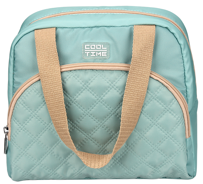 Plain mint green diamond stitched insulated cooler lunch bag with front pocket