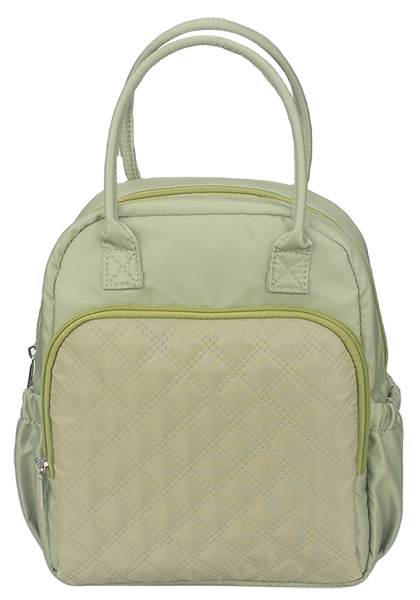 Spliced diamond stitched insulated cooler lunch bag with side water bottle pockets