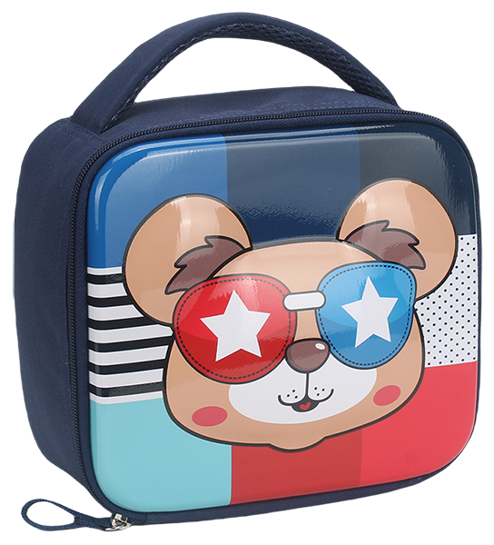 Cool star sunglasses bear printed square insulated cooler lunch bag with navy handle