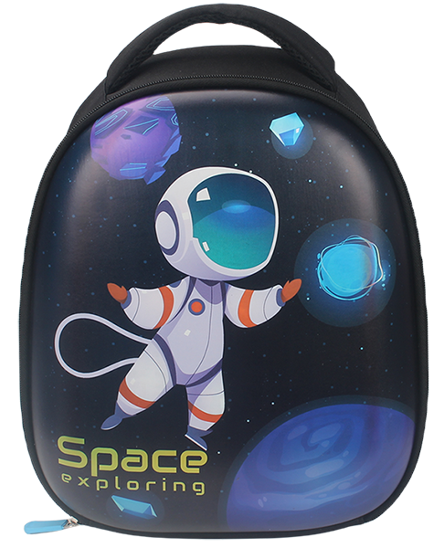 vertical dome insulated lunch bag, hard glossy smooth printed front panel, thick padded matching fabric top handle, cartoon space exploring astronaut for boys & cute glasses giraffe for girls, kids waterproof portable thermal cooler handbag with custom pattern support