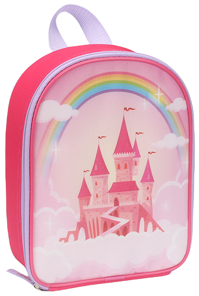 Pastel pink-cyan gradient mini backpack insulated lunch bag, cute cartoon crown mermaid & starfish seashell full print, rainbow gradient binding shoulder straps, small lightweight portable thermal cooler backpack for girls daily school picnic, custom full print pattern support