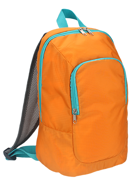 Lightweight water resistant compact foldable ripstop nylon mini backpack with double zipper compartments and breathable mesh shoulder straps, portable outdoor hiking kids school daypack bulk supply custom logo