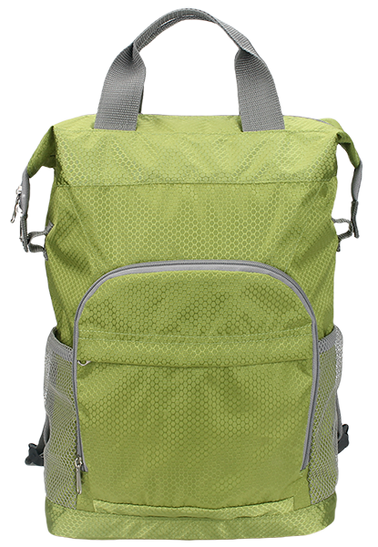 Water resistant breathable grid nylon convertible backpack with double top hand straps, multi zipper compartments and side mesh pockets, 2-in-1 handheld shoulder daypack for work school travel bulk supply custom logo