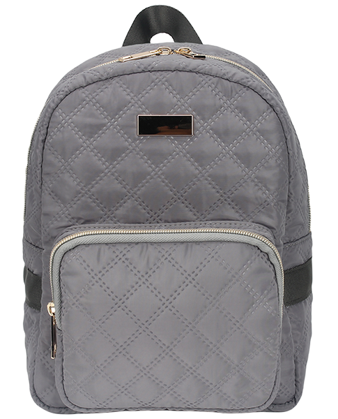 stitching small backpack, lightweight nylon bag with brown handle and gold zipper pull