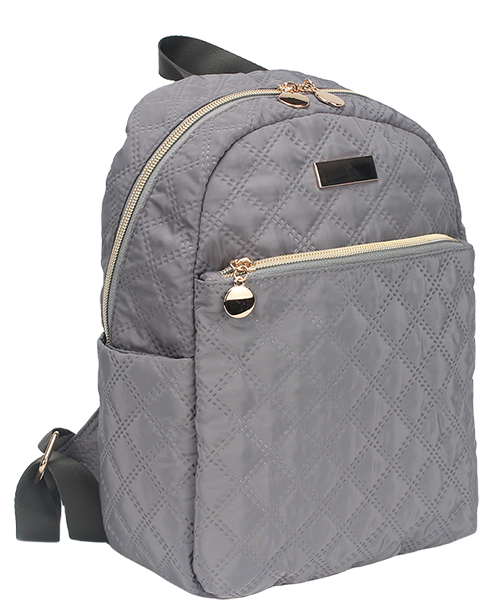 quilted small backpack, nylon lightweight daypack with gold hardware and black straps