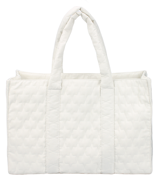 Star quilted padded nylon tote bag with matching double top handles, open top large capacity women daily shoulder handbag for bulk supply