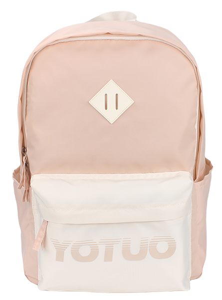 Wholesale color block letter print backpack, durable nylon school casual day bag with front zip compartment