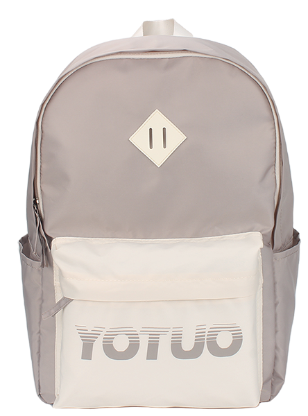 Wholesale color block letter print backpack, durable nylon school casual day bag with front zip compartment