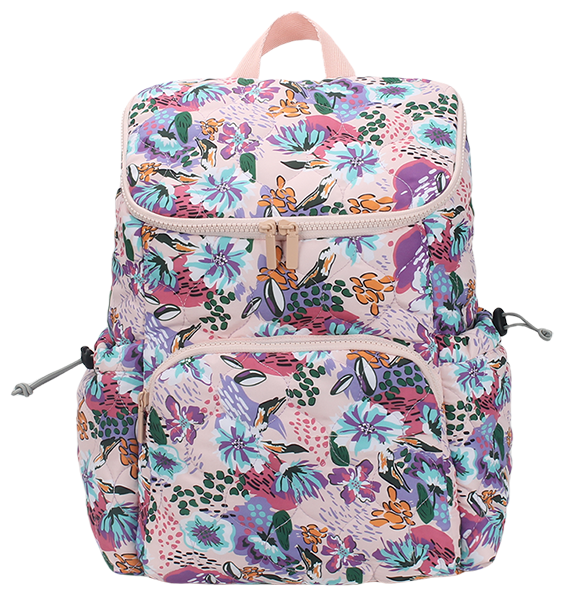 Multi-pocket portable travel backpack with top handle and side drawstring pockets
