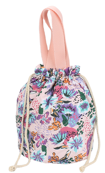 Portable drawstring makeup storage bag with carry handle for travel toiletries