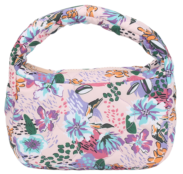 Quilted Zipper Mini Handheld Cosmetic Bag With Integrated Handle