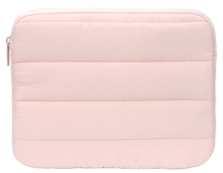 Horizontal quilted tablet storage pouch with divided inner pockets for device protection