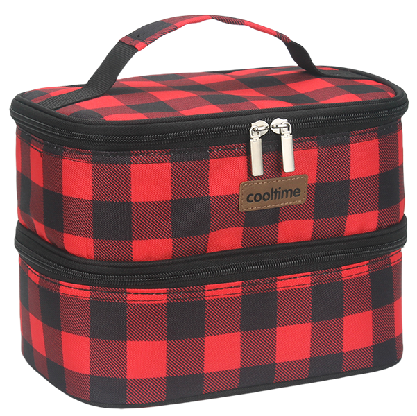 Double layers insulated cooler bag with top carry handle and dual metal zippers