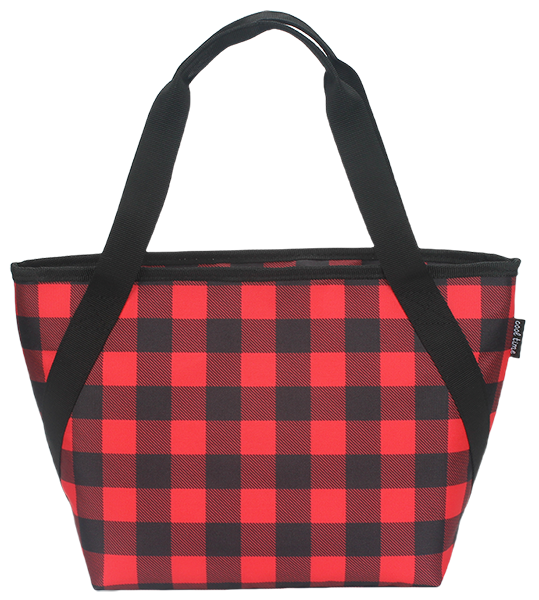 Open top insulated cooler tote bag with double woven hand straps