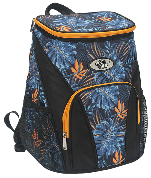 Insulated cooler backpack with front zipper pocket and dual side mesh pockets