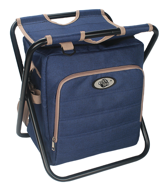 Foldable cooler seat bag with front zipper pocket and metal chair frame