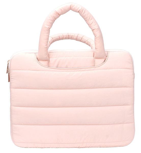 Soft padded bubble cotton laptop tote bag with dual thick padded top handles, side zipper closure, shockproof notebook computer carrying sleeve case