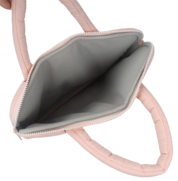 Soft padded bubble cotton laptop tote bag with dual thick padded top handles, side zipper closure, shockproof notebook computer carrying sleeve case